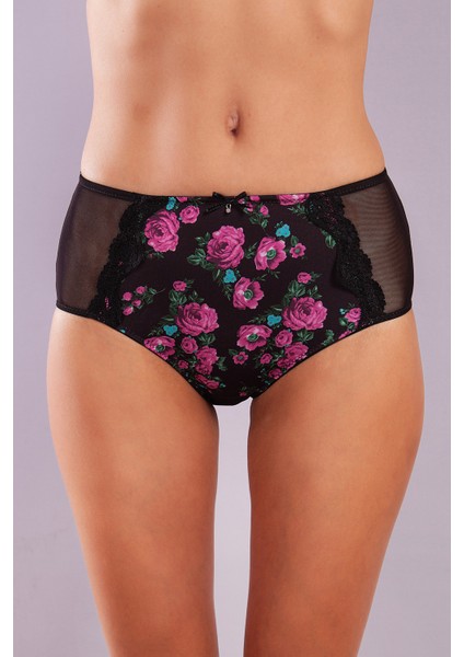 Gardenia Control Slip, Kadın Dantelli Çiçek Baskılı Siyah Yüksek Bel Külot fiyatları