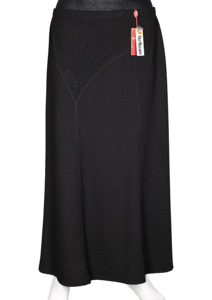 Hesna Kadın Nida Kışlık Büyük Beden Taşlı Astarsız Latikli Siyah Etek