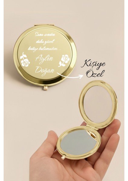 Sevgiliye Özel Sana Senden Daha Güzel Hediye Bulamadım Yazılı Gold Makyaj Aynası Cep Aynası