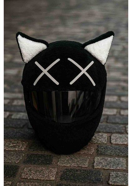 Siyah Kedi Peluş Kask Kılıfı Kask Süsü
