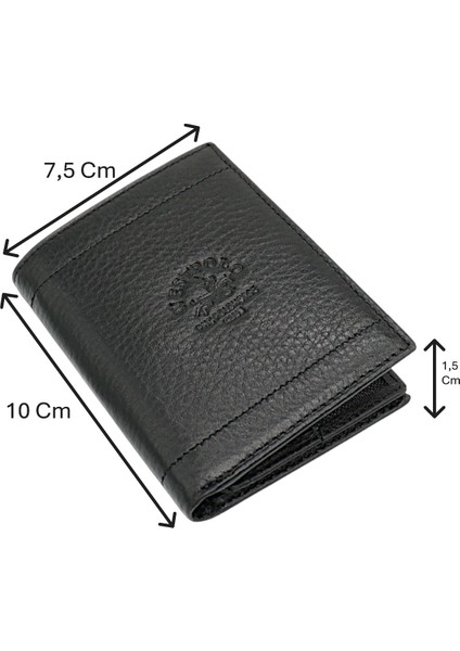 Hakiki Deri Kağıt Para ve Kart Bölmeli Erkek Cüzdanı - Siyah