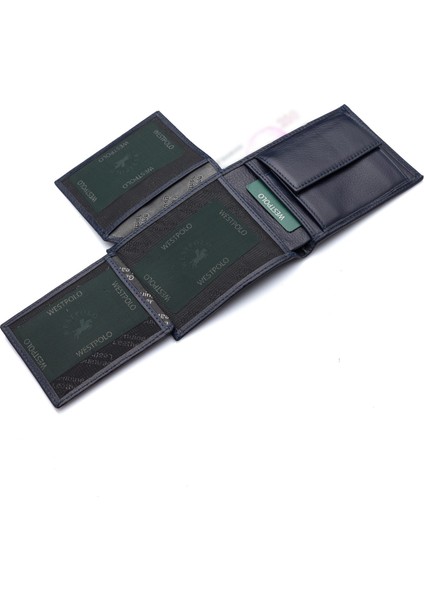 Hakiki Deri Kağıt Para, Bozuk Para ve Bol Kart Bölmeli Erkek Cüzdanı - Lacivert indirimleri