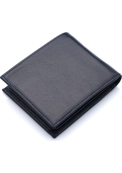 Hakiki Deri Kağıt Para, Bozuk Para ve Bol Kart Bölmeli Erkek Cüzdanı - Lacivert