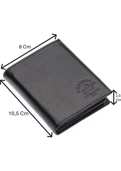 Hakiki Deri Kağıt Para ve Bol Kart Bölmeli Erkek Cüzdanı - Siyah