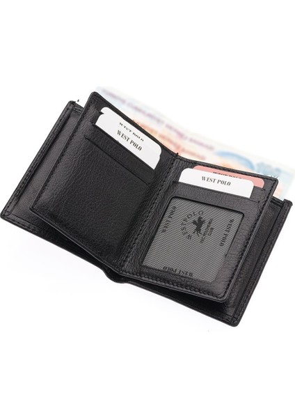 Hakiki Deri Kağıt Para ve Bol Kart Bölmeli Erkek Cüzdanı - Siyah fırsatları