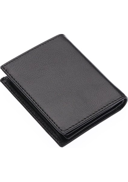 Hakiki Deri Kağıt Para ve Bol Kart Bölmeli Erkek Cüzdanı - Siyah