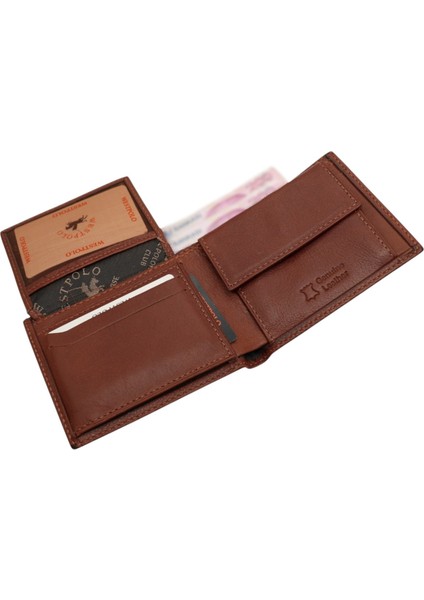 Hakiki Deri Kağıt Para, Bozuk Para ve Bol Kart Bölmeli Erkek Cüzdanı - Taba fırsatları