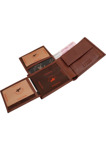 Hakiki Deri Kağıt Para, Bozuk Para ve Bol Kart Bölmeli Erkek Cüzdanı - Taba indirimleri