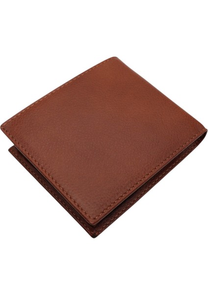Hakiki Deri Kağıt Para, Bozuk Para ve Bol Kart Bölmeli Erkek Cüzdanı - Taba