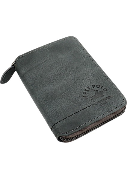 Hakiki Eskitme Deri Kağıt Para ve Bol Kart Bölmeli Fermuarlı Unisex Cüzdan - Gri fiyatları