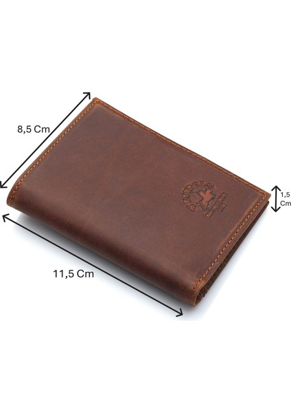 Hakiki Eskitme Deri Kağıt Para ve Bol Kart Bölmeli Unisex Cüzdan - G2 Taba