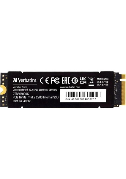 Verbatım 49368 - 2tb VI7000G M.2 Nvme Pcıe Gen 4 SSD (Okuma 7400MB/SN. - Yazma 6700MB/SN.)