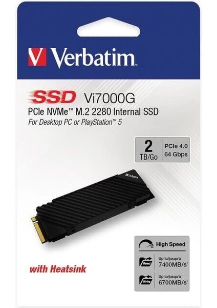 Verbatım 49368 - 2tb VI7000G M.2 Nvme Pcıe Gen 4 SSD (Okuma 7400MB/SN. - Yazma 6700MB/SN.) fırsatları