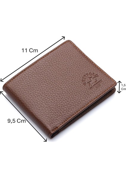 Hakiki Deri Kağıt Para ve Kart Bölmeli Unisex Cüzdan - Taba