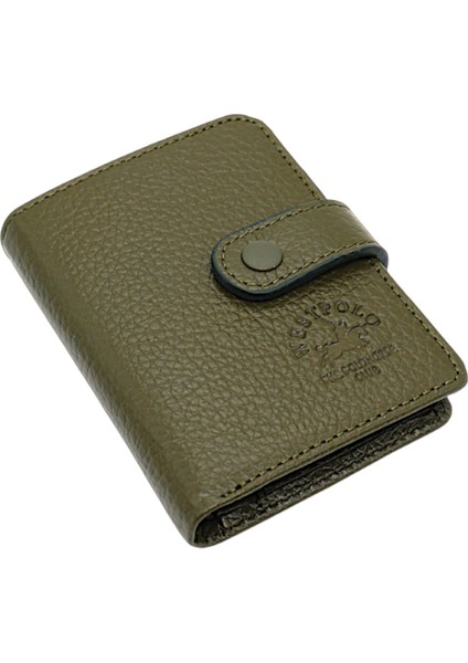 Hakiki Deri Kağıt Para ve Şeffaf Bol Kart Bölmeli Patlı Unisex Kartlık Cüzdan - Haki fiyatları