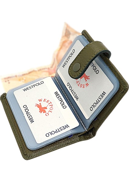 Hakiki Deri Kağıt Para ve Şeffaf Bol Kart Bölmeli Patlı Unisex Kartlık Cüzdan - Haki fırsatları