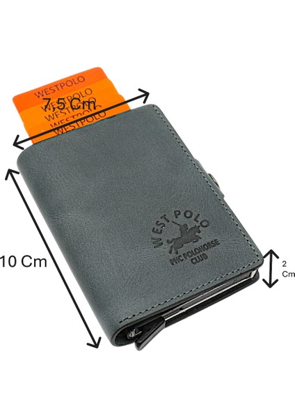 Hakiki Eskitme Deri Bozuk Para Bölmeli ve Mekanizmalı Unisex Cüzdan - Siyah