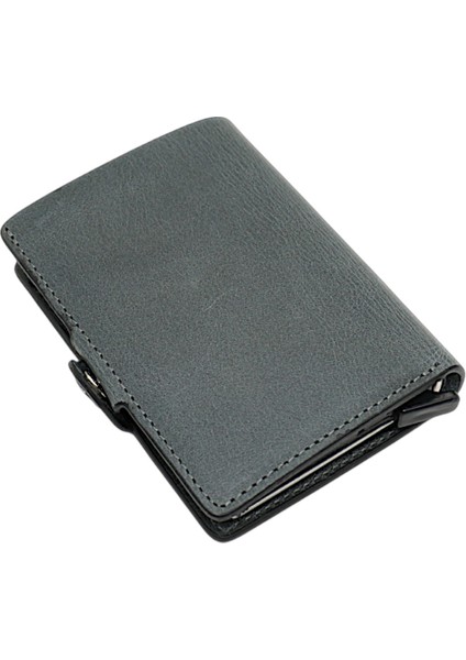Hakiki Eskitme Deri Bozuk Para Bölmeli ve Mekanizmalı Unisex Cüzdan - Siyah indirimleri