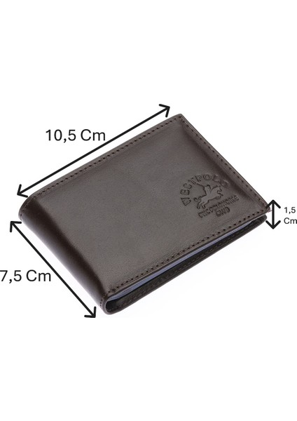 Hakiki Deri Kağıt Para ve Bol Şeffaf Kart Bölmeli Unisex Kartlık - Kahverengi