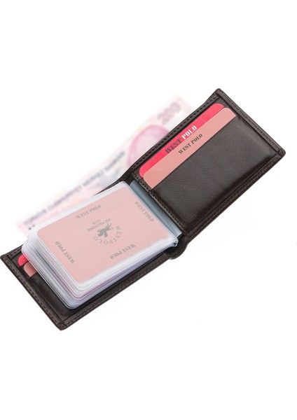 Hakiki Deri Kağıt Para ve Bol Şeffaf Kart Bölmeli Unisex Kartlık - Kahverengi fırsatları