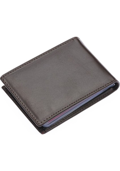 Hakiki Deri Kağıt Para ve Bol Şeffaf Kart Bölmeli Unisex Kartlık - Kahverengi indirimleri