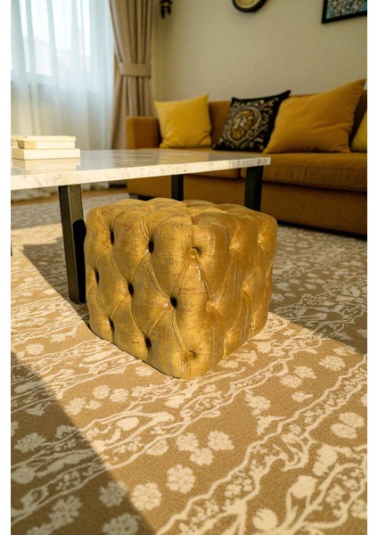 Küp Puf - BEST İthal Kadife Babyface Kumaş Varak Baskı - Modern Ve Şık Oturma Dekoratif Puf&Bench