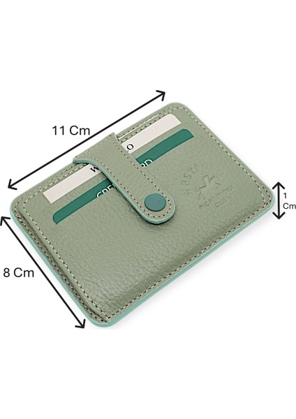 Carpi Çok Bölmeli Unisex Hakiki Flötr Deri Kartlık - Mint Yeşili