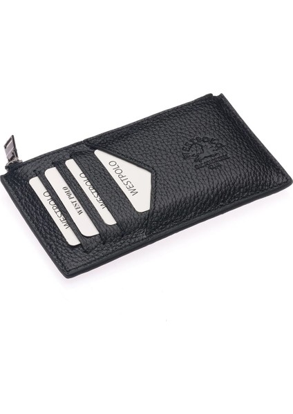 Hakiki Deri Fermuarlı Unisex Kartlık - Siyah fiyatları