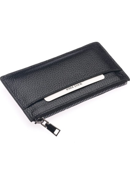 Hakiki Deri Fermuarlı Unisex Kartlık - Siyah modelleri