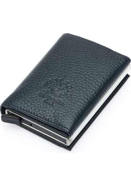 Mories Unisex Hakiki Guti Deri Kağıt Para Bölmeli ve Mekanizmalı Cüzdan Kartlık - Lacivert modelleri