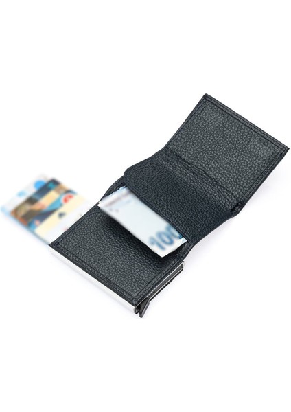 Mories Unisex Hakiki Guti Deri Kağıt Para Bölmeli ve Mekanizmalı Cüzdan Kartlık - Lacivert fırsatları