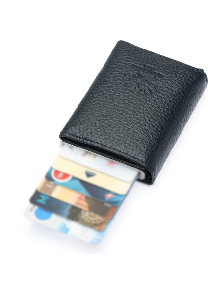 Mories Unisex Hakiki Guti Deri Kağıt Para Bölmeli ve Mekanizmalı Cüzdan Kartlık - Lacivert indirimleri