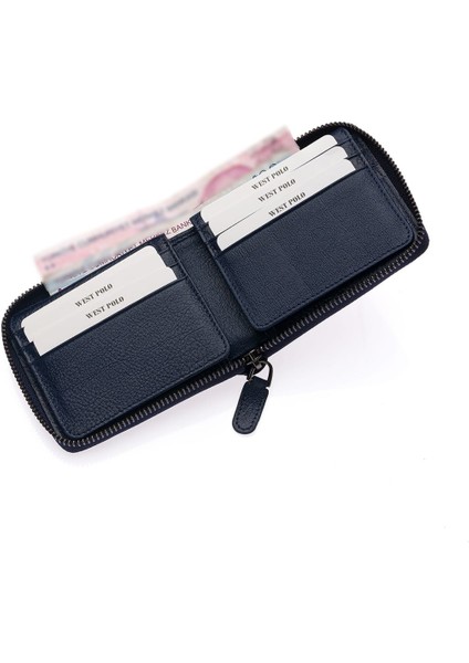 Unisex Kağıt Para ve Bol Kart Bölmeli Hakiki Deri Cüzdan Kartlık - Lacivert modelleri