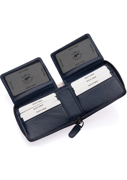 Unisex Kağıt Para ve Bol Kart Bölmeli Hakiki Deri Cüzdan Kartlık - Lacivert fırsatları