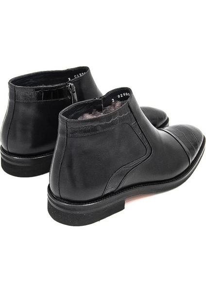028800-54 Kürklü-Fermuarlı Kösele Klasik Bot - Siyah Croco Deri modelleri