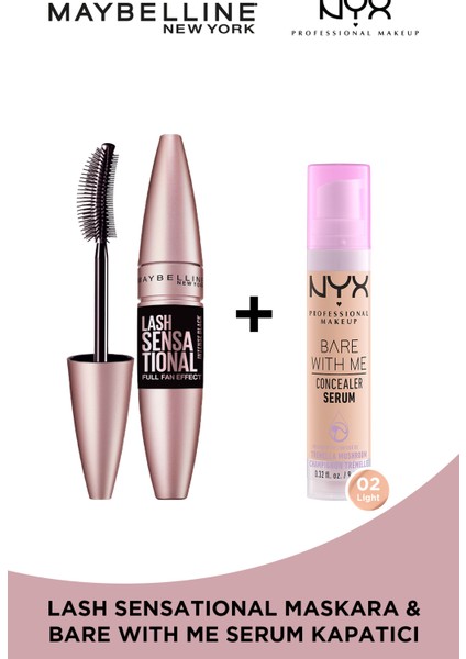 Lash Sensational Intense Black Maskara & Nyx Bare With Me Concealer Serum 02 Ikilisi