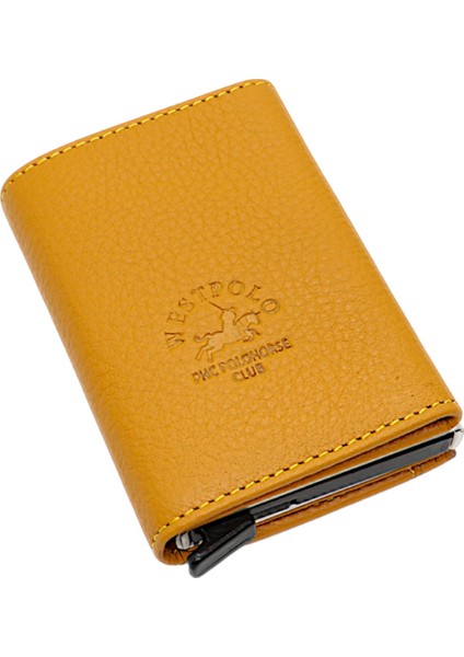 Mories Unisex Hakiki Guti Deri Kağıt Para Bölmeli ve Mekanizmalı Cüzdan Kartlık - Sarı fiyatları