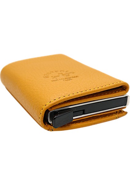 Mories Unisex Hakiki Guti Deri Kağıt Para Bölmeli ve Mekanizmalı Cüzdan Kartlık - Sarı indirimleri