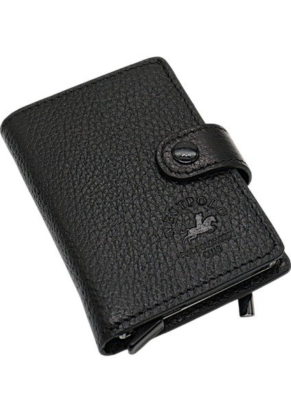 Grimm Bozuk Para ve Bol Kart Bölmeli Unisex Hakiki Deri Mekanizmalı Kartlık - Siyah fiyatları