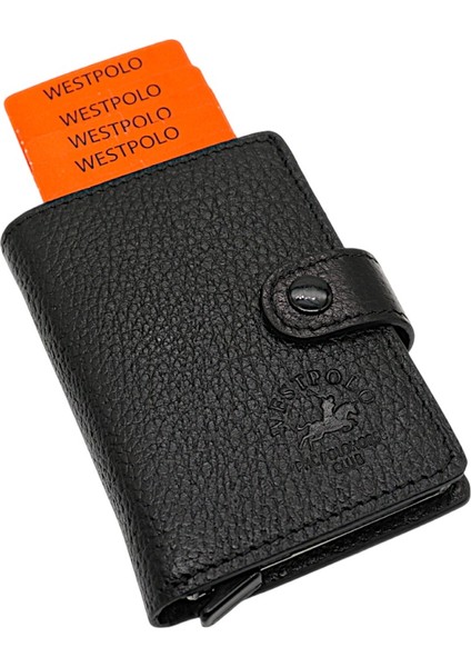 Grimm Bozuk Para ve Bol Kart Bölmeli Unisex Hakiki Deri Mekanizmalı Kartlık - Siyah modelleri