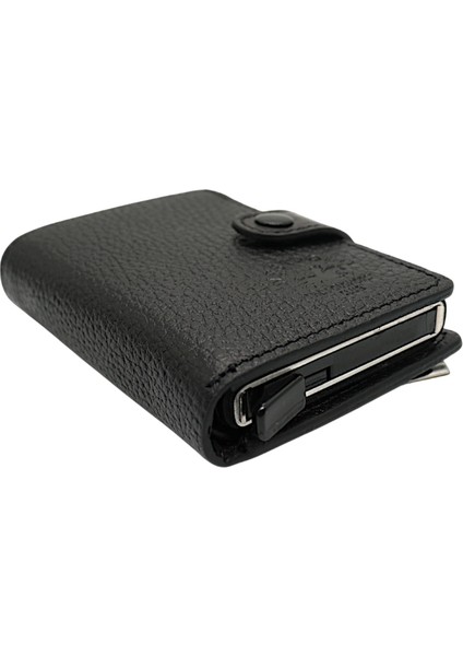 Grimm Bozuk Para ve Bol Kart Bölmeli Unisex Hakiki Deri Mekanizmalı Kartlık - Siyah indirimleri