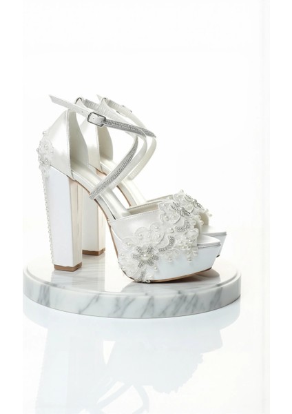 Gelin Sedef Inci Taş Işlemeli Ayakkabı Kadın Topuklu Abiye Ayakkabı Şık Gece Ayakkabısı