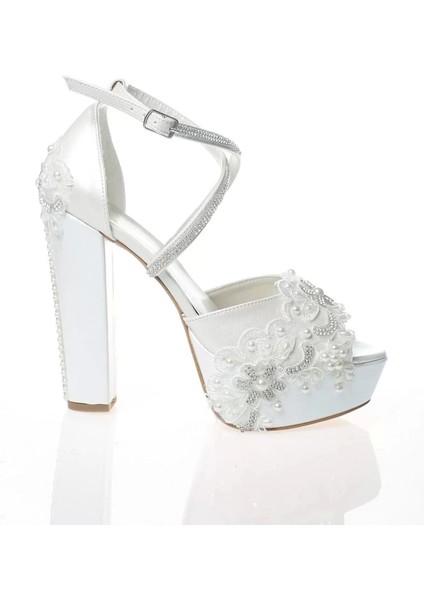 Gelin Sedef Inci Taş Işlemeli Ayakkabı Kadın Topuklu Abiye Ayakkabı Şık Gece Ayakkabısı