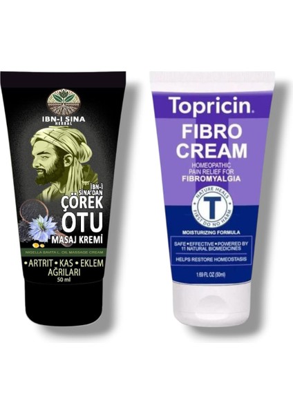 Ibn-I Sina Çörek Otu Kremi + Topricin Fibro Cream Bitkisel Kas ve Eklemler Için Ağrı Masaj Kremleri 50 ml