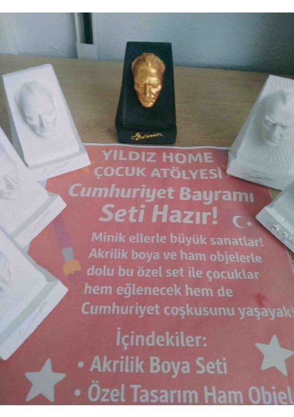 🟥 Cumhuriyet Bayramı Özel 10’lu Boyama Seti – Atatürk Büstü ve Türk Bayrağı Ham Objeler