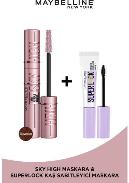 Maybelline Lash Sensational Sky High Kahverengi Maskara & Super Lock Kaş Sabitleyici Ikilisi