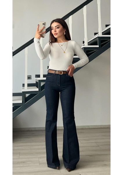 Lacivert Likralı Ispanyol Paça Jean fırsatları