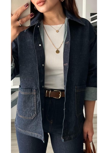 Lacivert Çift Cep Denim Ceket fiyatları