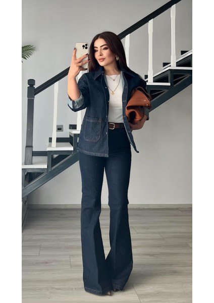 Lacivert Çift Cep Denim Ceket modelleri