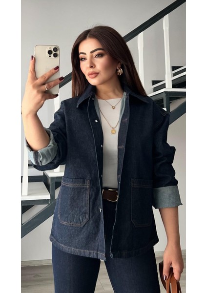 Lacivert Çift Cep Denim Ceket fırsatları
